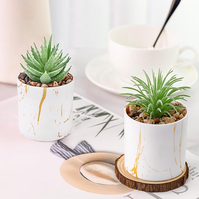 Der Rose Set of 4 Succulents Plants Artificial Mini Fake Succulents Plants for Office Desk Accessories for Women Home Decor(Green)