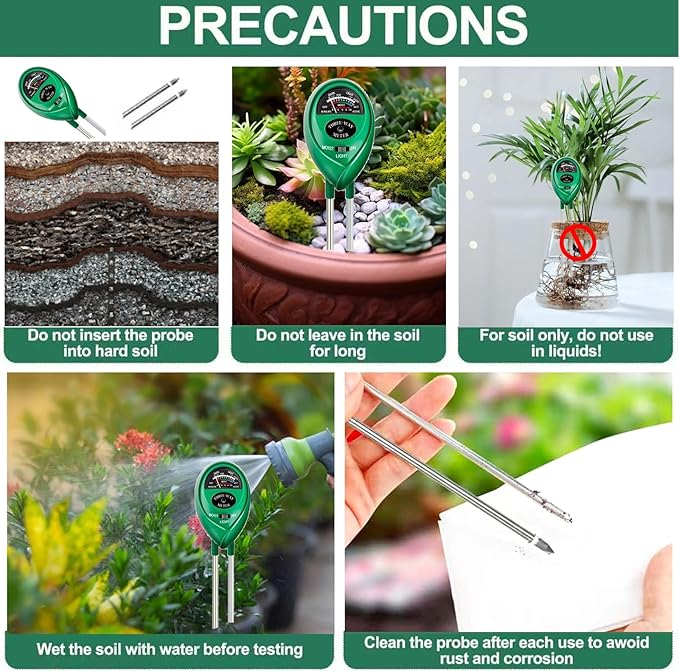 Soil Tester, Soil Test Kit Acidity Water, 3-in-1 Plant Moisture Meter Light/Moisture/PH Tester for Home, Garden, Lawn, Farm, Indoor and Outdoor Use, Promote Plants Healthy Growth