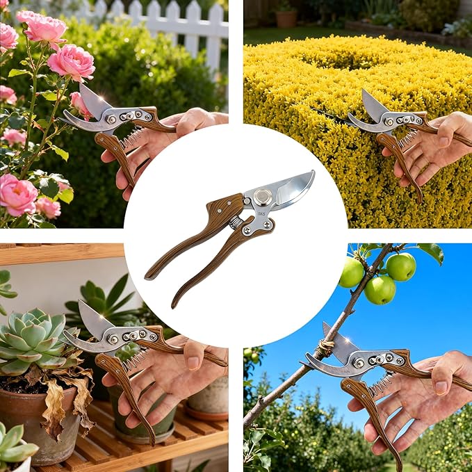 Garvee Pruning Shears for Gardening, Trimming Scissors Wood-Grain Aluminum Handle Garden Shears, Heavy Duty Garden Shears Secateurs Wooden Handle Garden Scissors Pruners Tools
