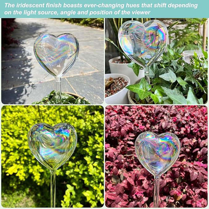 Kingbuy Plant Waterer Self Watering Globes Colorful Glass Plant Watering Bulbs Heart Shaped Garden Water Device for Indoor Outdoor Plants, 4 Pack