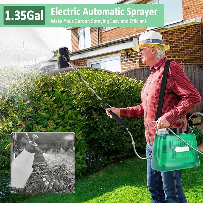 Battery Powered Sprayer, 1.35 Gallon Electric Sprayers in Lawn and Garden Sprayer Pump Outdoor Battery Operated for Lawn & Garden