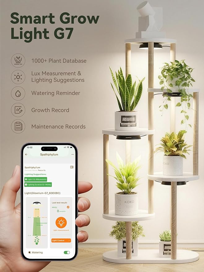 GLOWRIUM Grow Lights for Indoor Plants, Full Spectrum Puck Grow Light with Manual & APP Control, 16W(2 x 8W) Plant Lamp Auto-Timer, Plant Assistant 10 Levels Dimmable for Plant Shelf (2 Packs,Black)