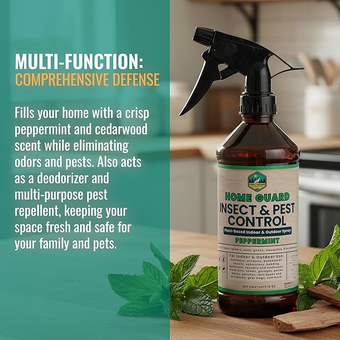 Home Guard Peppermint Insect & Pest Control Spray – Peppermint & Cedarwood Oil Deodorizer with Extended Protection – USA-Made, Safe for Kids & Pets – Kills & Repels Bugs – Indoor & Outdoor Use - 16oz