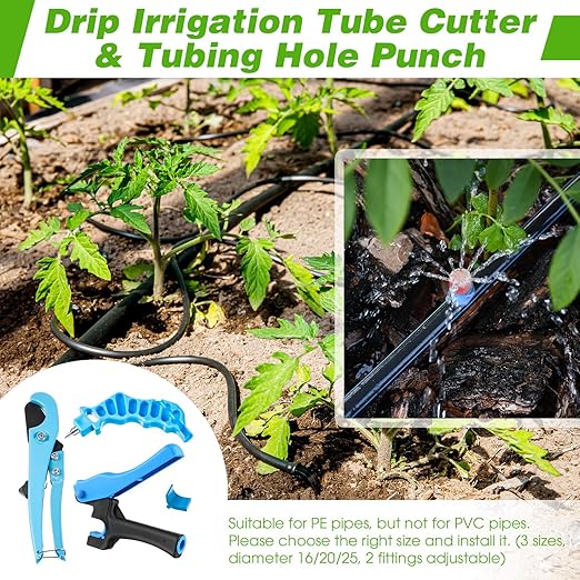 Feekoon Drip Irrigation Tubing Cutter Hole Punch Tool, Irrigation Sprinkler Hose Cutter, 2 in 1 Combination Drip Punch Tool for Garden PE Pipe 16 20mm(Blue)