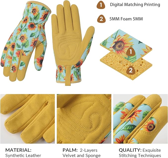 Pleneal Gardening Gloves for Women Men - Leather Garden Gloves Thorn Proof, Outdoor Protective Working Gloves for Weeding