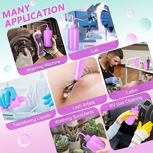 Valchoose 500ml Premium Eyelash Water Bottle for Extensions, 16oz Lash Rinse Bottle No Need to Squeeze Hard, Easy to Carry Tattoo Squeeze Bottle for Eyelashes, Cleaning(Translucent Purple)