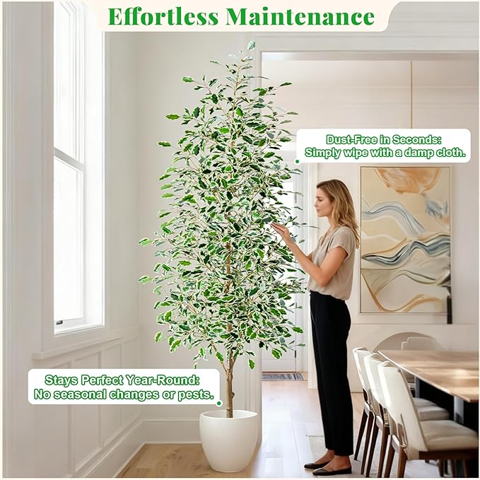 Bailikang 7FT Artificial Ficus Trees Indoor Faux Trees Indoor Fake Floor Plants Tall Artificial Tree with White Pot Faux Tree Fake Indoor Tree Silk Plants Artificial Trees for Home Decor Indoor