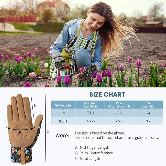 Pleneal Gardening Gloves for Women - Leather Garden Gloves Thorn Proof, Outdoor Protective Working Gloves