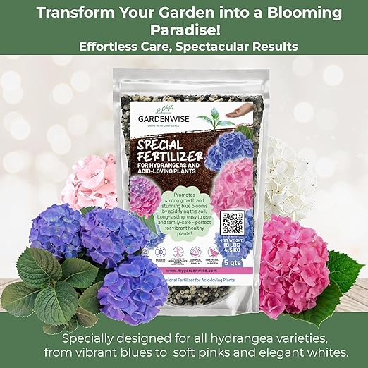 GARDENWISE Slow Release Hydrangea Fertilizer with Iron & Sulfur – Indoor & Outdoor Soil Acidifier for Miracle Growth (2 qt)