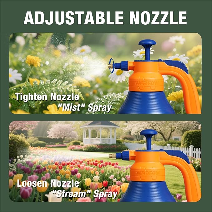 WADFOW 0.52 Gallon Garden Pump Sprayer, 68oz Lawn & Garden Pressure Water Spray Bottle with Adjustable Nozzle, Lock-on Feature, 2L