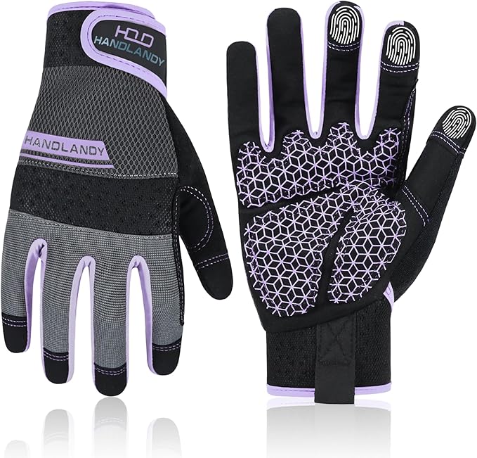 HANDLANDY Work Gloves for Women, Breathable Leather Gardening Glove for Yard Maintenance, Hand Protection with Touch Screen