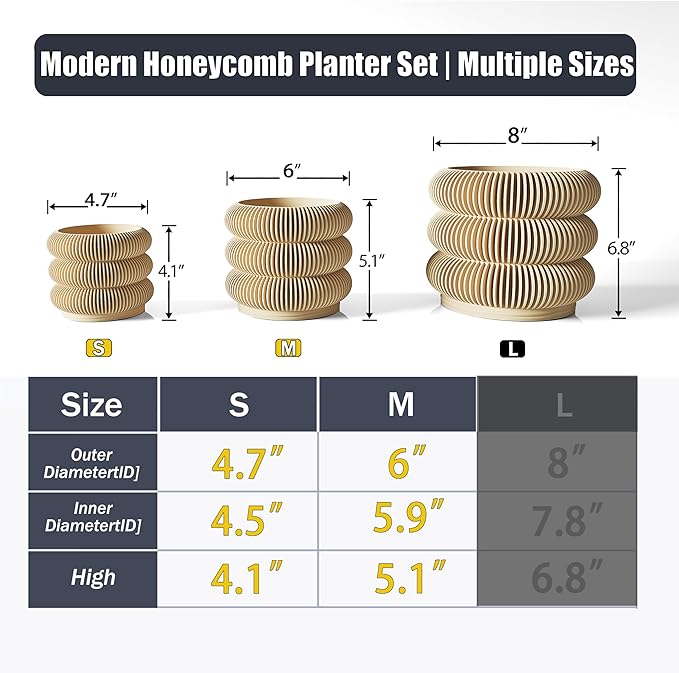 Fabix 4.7/6" 3D Printed Plant Pots - Unique Bubble Ring Modern Planters for Indoor Plants, Durable -Friendly PLA Flower Pots with Drainage for Succulents, Cactus, Home Office Décor. (Wood)