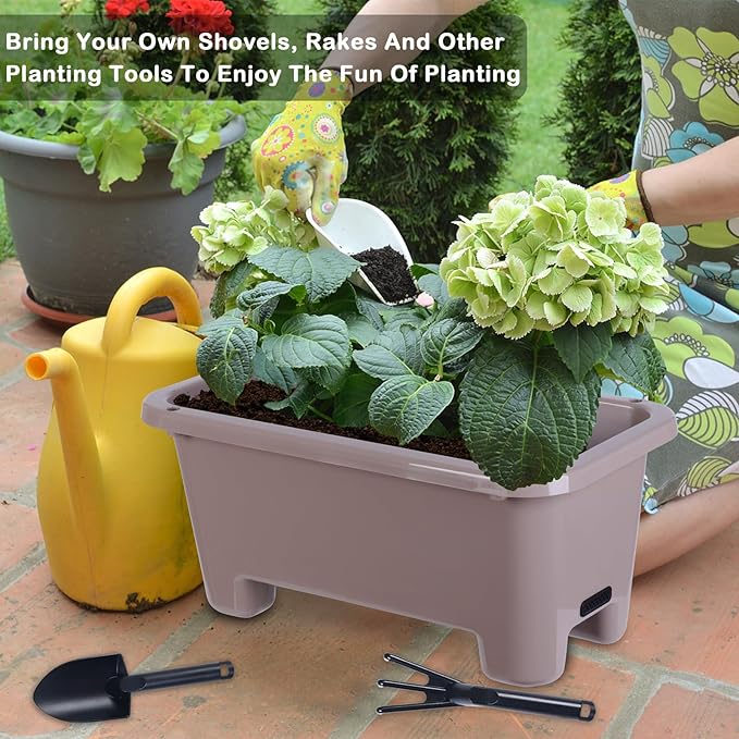 Oliz Self-Watering Rectangle Planter Boxes 8-Pack, 15.7-Inch Window Box Planter with Drainage Holes & Trays, Pots for Vegetables, Herbs, Flowers, Garden Windowsill Balcony (Coffee)