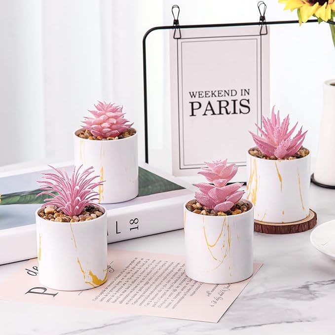 Der Rose Set of 4 Succulents Plants Artificial for Office Desk Accessories for Women Pink Home Decor