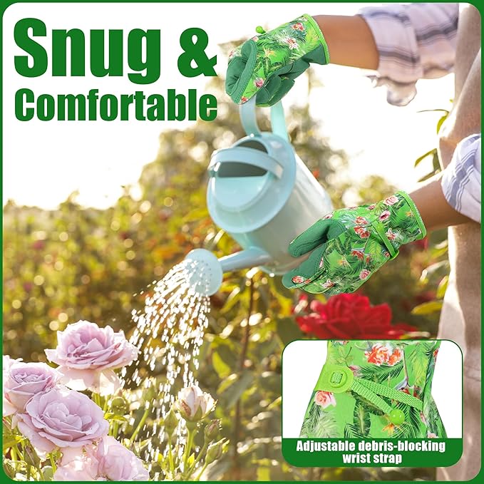 HANDLANDY Work Gloves for Women, Breathable Leather Gardening Glove for Yard Maintenance, Hand Protection with Touch Screen