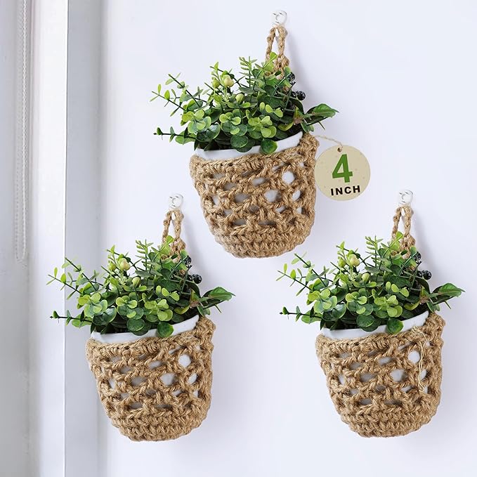 3PK Wall Planters for Indoor Plants with Self Watering Pots (4inch), Macrame Plant Hanger for Plant Wall | Wall Mounted Plant Holders for Succulent & Herbs