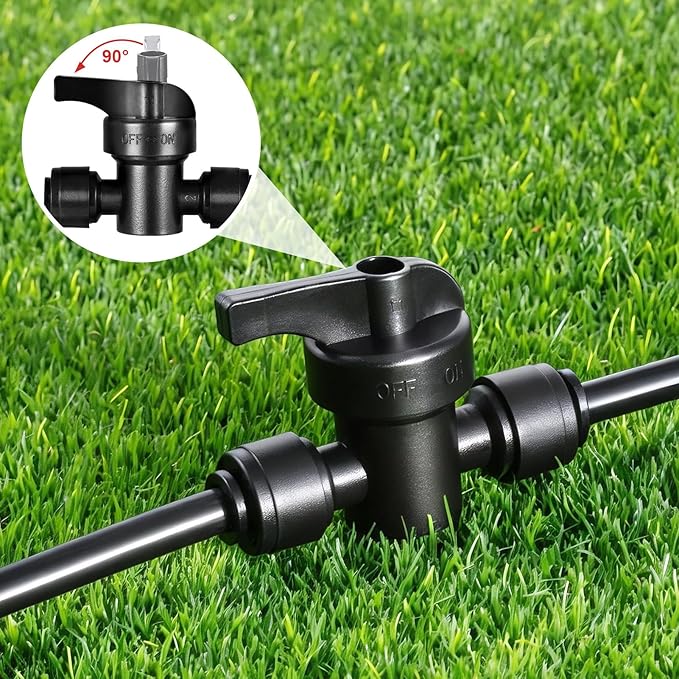 10 Pack 1/4" Quick Connect Fittings Shut Off Valve,1/4 Inch Irrigation Tubing Fittings Anti-Drop Push to Connect Fittings Locked Coupling Valve