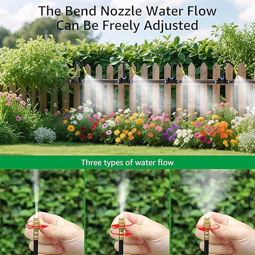 BluePro Drip Irrigation System 50FT 1/4", 2026-Upgrade Garden Sprinkler Kit with 12PCS 360° Adjustable Copper Nozzles, Automatic Misting Watering System for Raised Beds, Greenhouse, Lawn, Patio, Yard