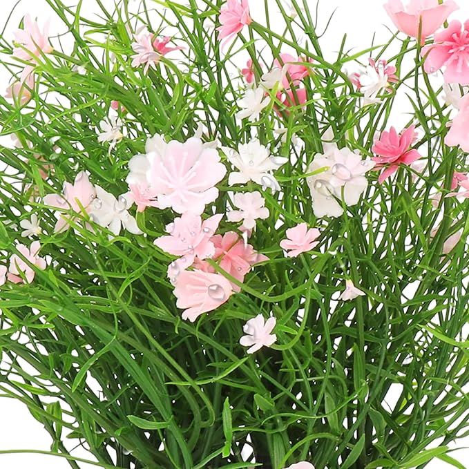 Artificial Babys Breath Potted Fake Plants with Flowers Faux Plants Indoor for Home Office Bookshelf Table Room Decor (Pink)