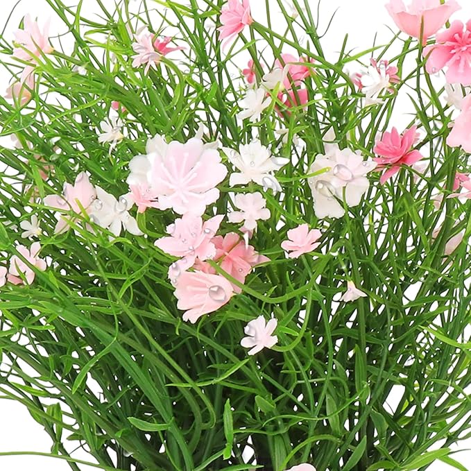 Artificial Babys Breath Potted Fake Plants with Flowers Faux Plants Indoor for Home Office Bookshelf Table Room Decor, Pink (Pack of 2)