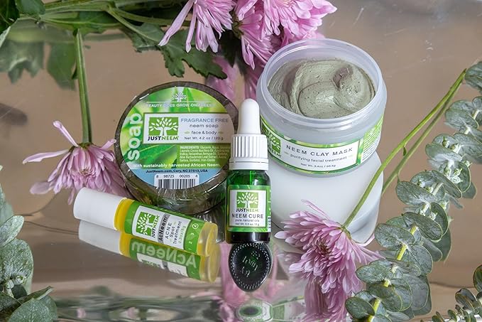 JustNeem Neem Cure Oil XL - Natural Neem Oil Blend- Best on Acne, Psoriasis, Eczema, Rosacea, Cold Sores, Toe Nails, Bug and Spider Bites and Other Skin Irritations. With Spray Head. 1 oz