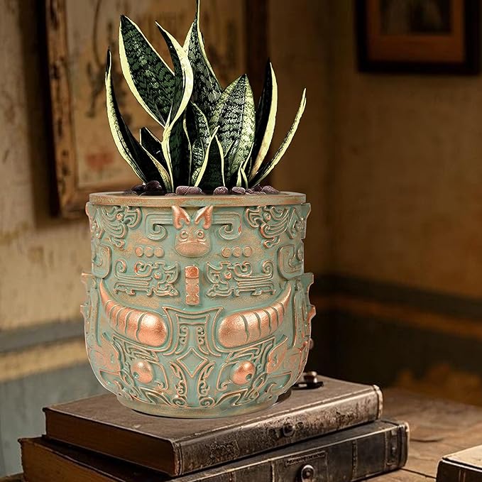 Midogaigai Tribal Vintage Face Planter,Lightweight Unique Plant Pots with Drainage,Eclectic Small Succulent Flower Planters Pots for Outdoor&Indoor Plants,Funny Garden Pot for Room Decor(5.5in)