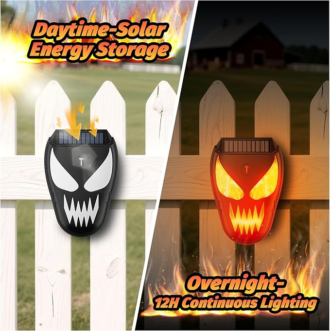 Solar Coyote Deterrent Predator Lights - Nocturnal Animal Repeller with Flame LED Flashing Lights for Chicken Coop, Yard & Garden Protection Against Raccoons, Foxes, Deer, Skunks, Hawks 4 PCS