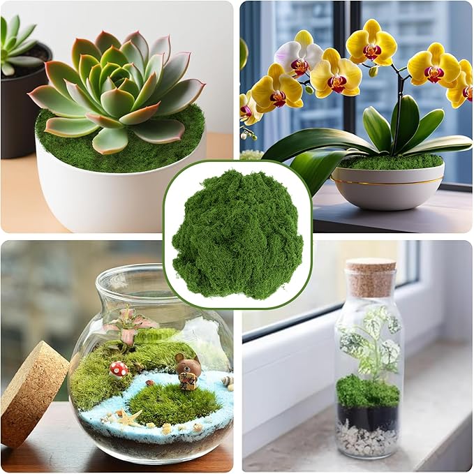 Fake Green Moss for Potted Plants,Artificial Moss for Crafts Indoor,DIY Table Decorating Fairy Garden Accessories Wedding Party Floral Decor Outdoor (Light Green 7oz)