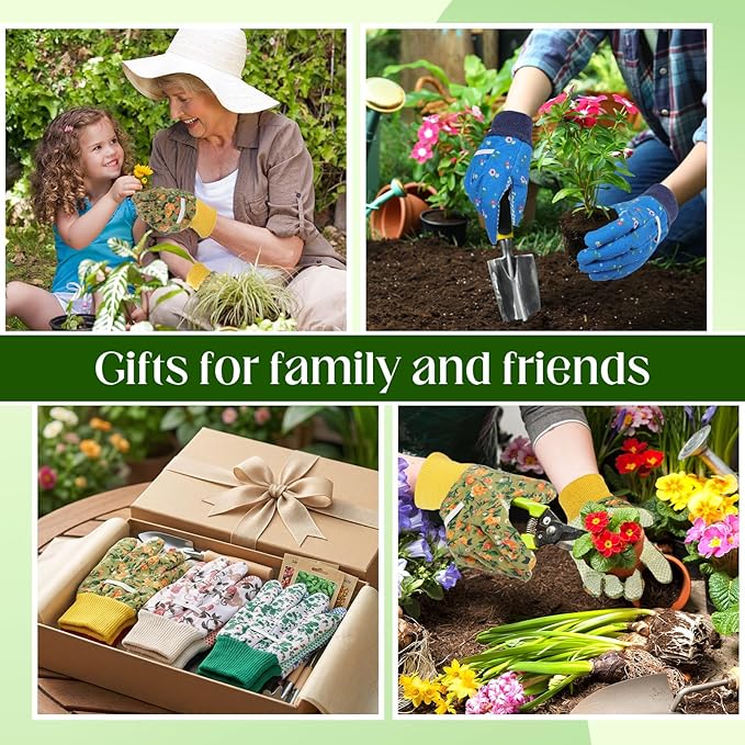 Cutecrop Garden Gloves for Women 9.5" Floral Gardening Gloves Lightweight and Machine Washable Gift for Gardeners PVC Grip