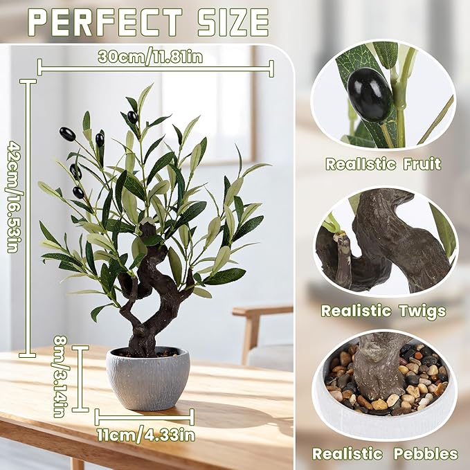 TOARTi Artificial Olive Tree Potted Plant with Stone Pot, 19" Tall Japanese Bonsai Tree Faux Plants Desk Plant, Realistic Greenery Decor for for Home Bedroom Bathroom Office Desk