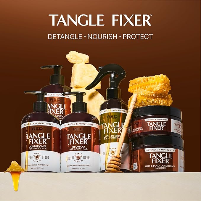 Red by Kiss Tangle Fixer with Honey & Keratin, Sulfate-Free Detangling Conditioner for Shine & Frizz Protection, Mango & Peach Scent