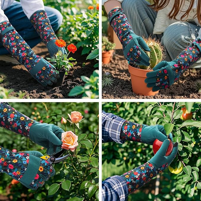 Trifabricy Gardening Gloves for Women, Breathable Leather Garden Gloves with Grip, Thorn-Proof Puncture-Resistant Work Gloves
