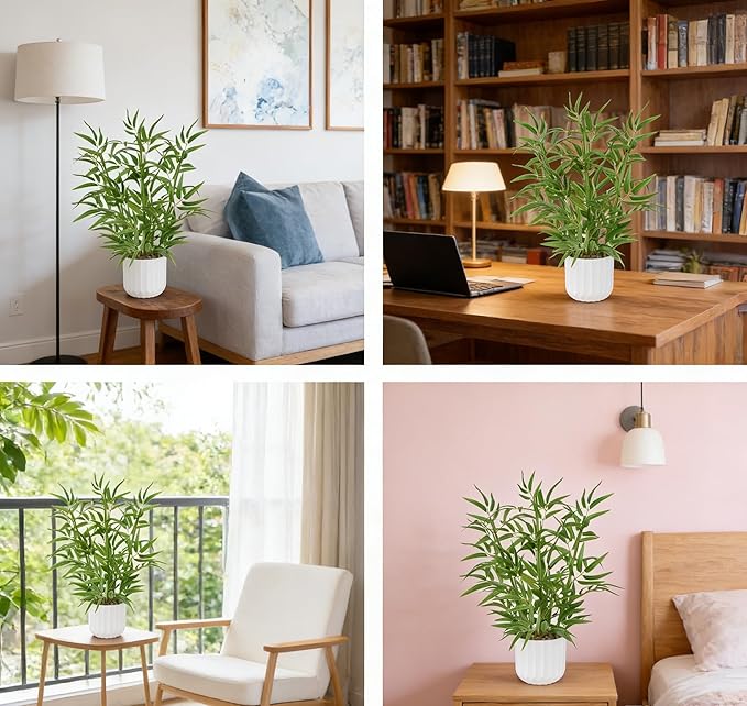 22Inch Artificial Plants Indoor Table Top Tree Artificial Bamboo with White Pot Fake Potted Plant for Desk Home Decor Indoor Living Room Office Kitchen Bathroom Counter Decor