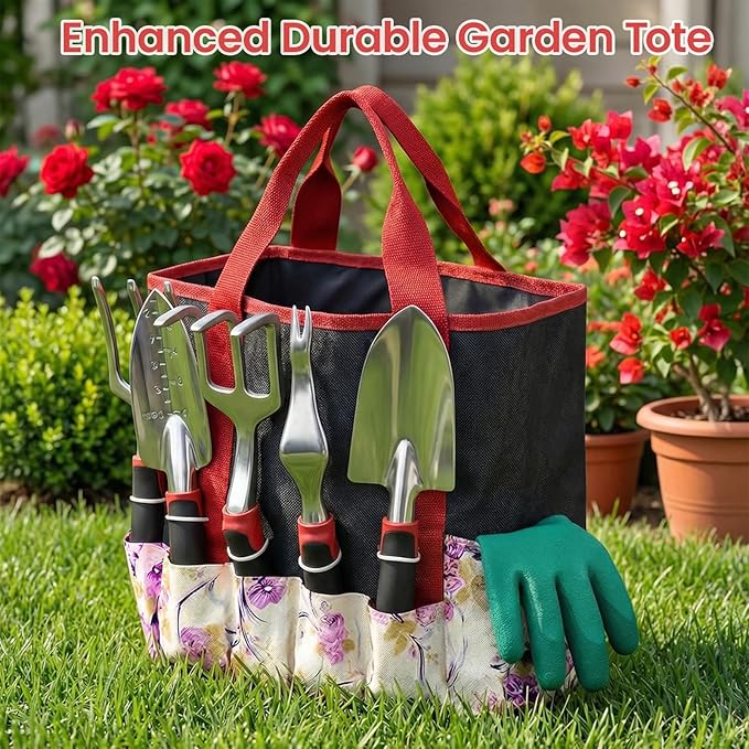Garden Tools Set, 30 Piece Stainless Steel Gardening Kit with Vintage Floral Tote Bag, Non-Slip Ergonomic Rubber Handle, Ideal Gift for Women & Beginners, for Succulent, Home Garden, Mothers Day Gifts