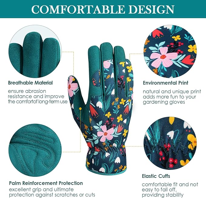 Trifabricy Gardening Gloves for Women, Breathable Leather Garden Gloves with Grip, Thorn-Proof Puncture-Resistant Work Gloves