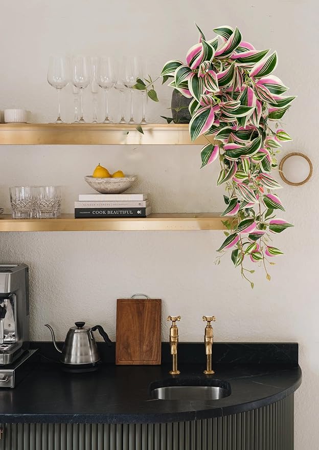 DILATATA Fake Hanging Plants Artificial Hanging Plants 92 Leaves Faux Wandering Jew Hanging Leaves Plants for Wall Shelf Home Indoor Outdoor Decor - 2 Pack