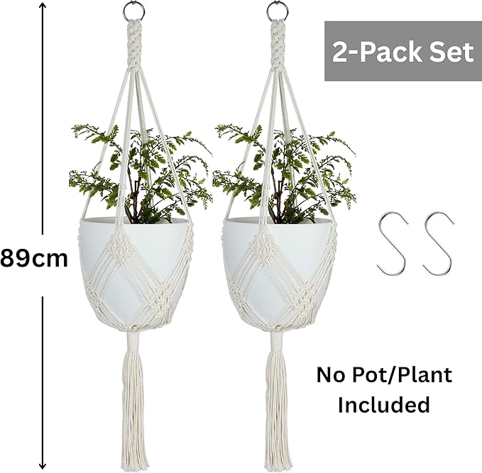 2 Pack Macrame Planter Hanger for up to 8" Pot, Indoor Hanging Planter | Plant Hanger Indoor, Hanging Plants Holder Basket | No Plant or Pot Included