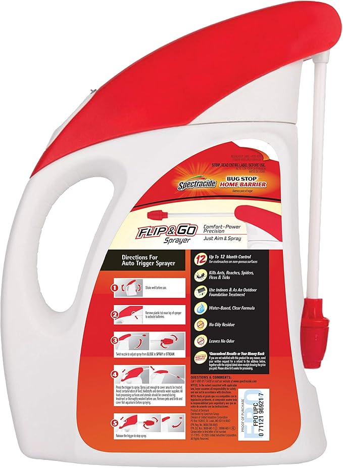 Spectracide Bug Stop Home Barrier Indoor Plus Outdoor Bug Control With Flip & Go Sprayer Kills Ants, Roaches and Spiders on Contact, 0.5 Gallon, 1 Pack