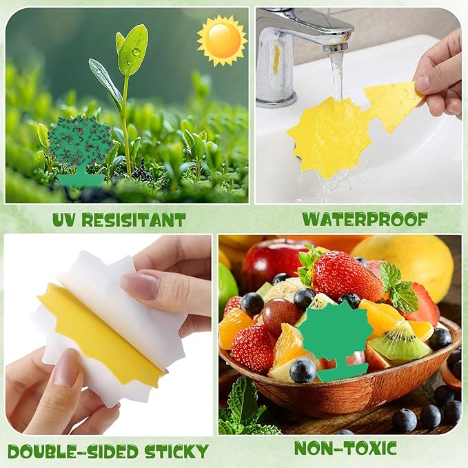 120 Pack Fruit Fly Traps Fungus Gnat Sticky Traps Yellow Black Green Plant Fly Stickers Double Side with Shovel for Indoor Outdoor Kitchen Garden Houseplant Flying Bug Insect (Flower)