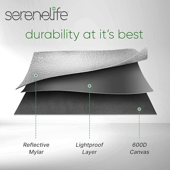 SereneLife Medium Hydroponic Grow Tent Garden - 48'' x 48'' x 80'' Indoor Plant Growing System w/ Durable Reflective 600D Mylar, Observation Window - Includes Removable Floor Tray, Pole Shelf