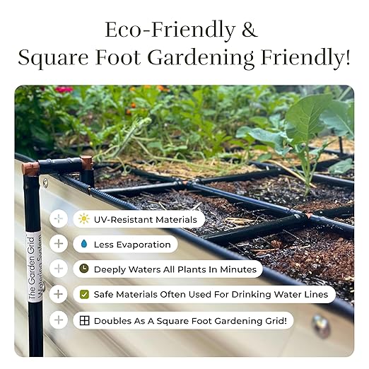 The Garden Grid | Pre-Assembled Garden Bed Watering System – Waters Every Plant Evenly, 2-Minute Setup, Hassle-Free Design Lasts 5–10x Longer Than Drip Kits | USA-Made | 3x8 (33.5"x88")