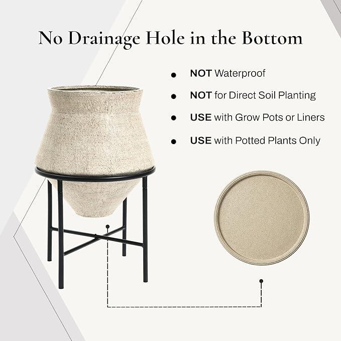 LuxenHome Planters for Indoor Plants, Set of 2 Indoor Plant Pots, Decorative Metal Planters with Stands, Distressed Cachepot Large Floor Flower Pot for Home Office, 13" & 16" Diameter, Sand Beige