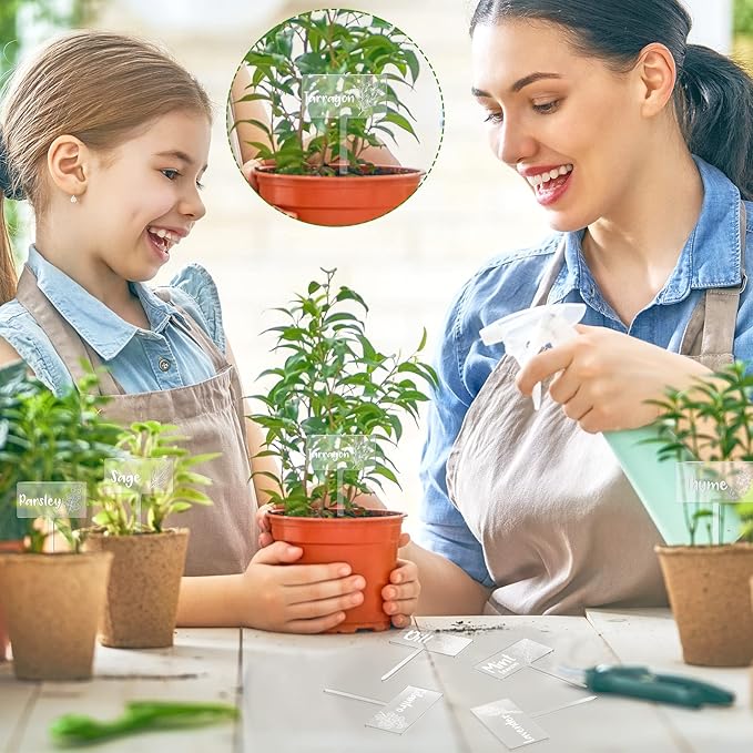 Bucherry 15 Pcs Acrylic Plant Label Signs, Clear Herb Markers T Type with Printed Herb Name Waterproof Plant Marker Stakes for Indoor Outdoor Seed Flowerpot Potted(Acrylic)