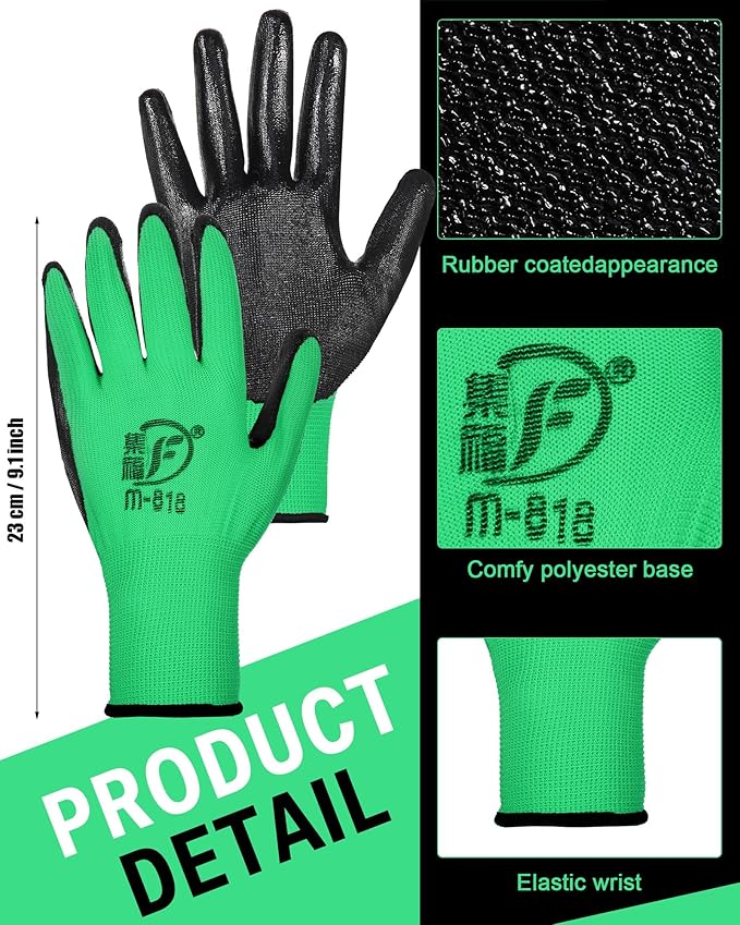 Potchen 72 Pairs Gardening Work Gloves Bulk for Men Women, Rubber Coated Garden Multipack Safety Construction Glove