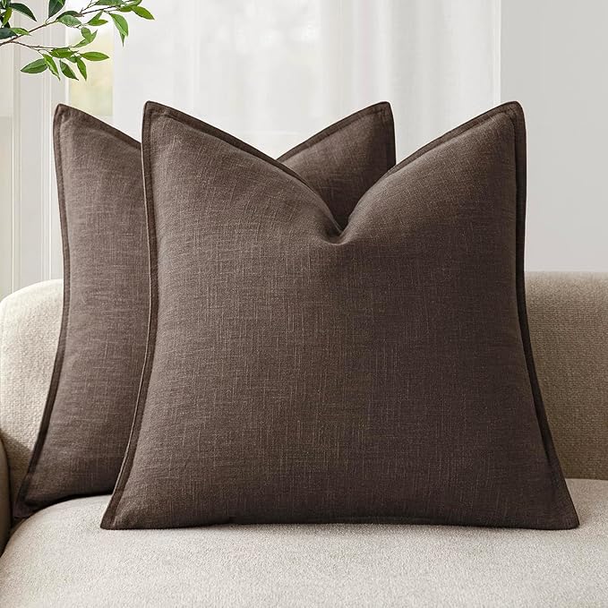 Foindtower Pack of 2, Decorative Linen Soild Throw Pillow Covers Soft Accent Cushion Case Boho Farmhouse Neutral Pillowcase for Couch Sofa Bedroom Living Room Home Decor 26 x 26 Inch Reddish Brown