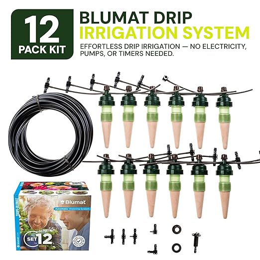 Blumat Drip Irrigation System - Tropf Medium Box Automatic Plant Watering Devices for Garden, Patio and Hanging Baskets - Garden Watering System Up to 12 Plants - Effortless Hydration - 12 Pack