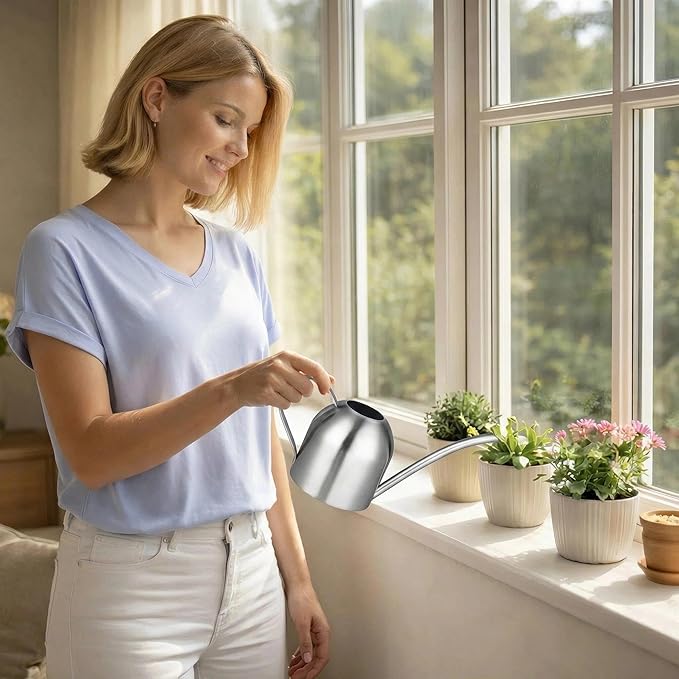IMEEA Indoor Watering Can for House Plants Stainless Steel Watering Can Metal with Long Spout (33oz/1L)