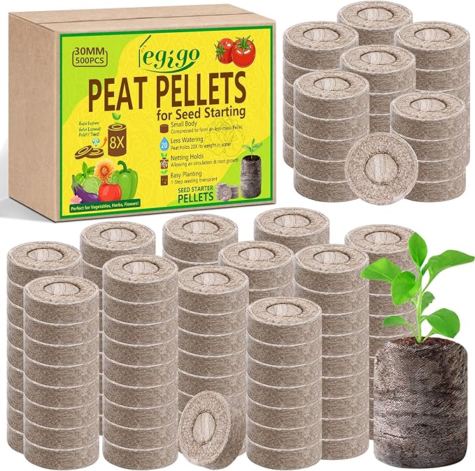 Legigo 500 Pcs 30mm Seed Starter Peat Pellets for Seedlings- Compressed Seed Starter Pods Seed Starting Pellets Plugs Soil Peat Pods for Starting Seeds, Garden Planting Herb Flower Vegetables