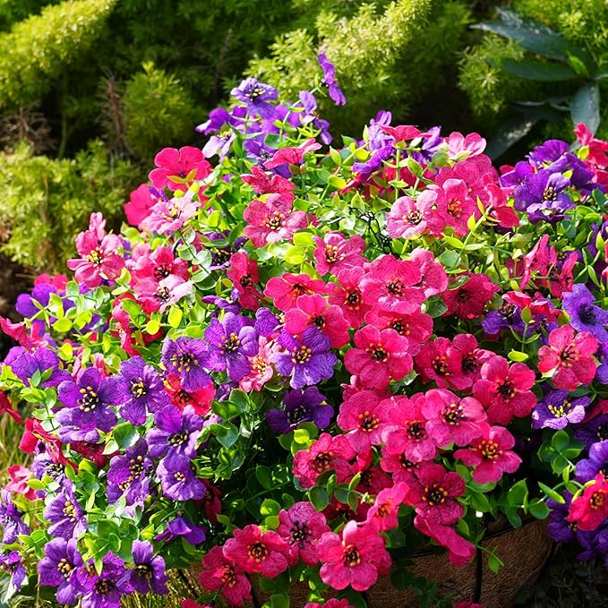 trytuny Artificial Flowers for Outdoor, UV Resistant Fake Silk Flowers, Realistic Faux Plants for Outside Indoor Porch Patio Window Box Planter Home Decor (14, Rosy)