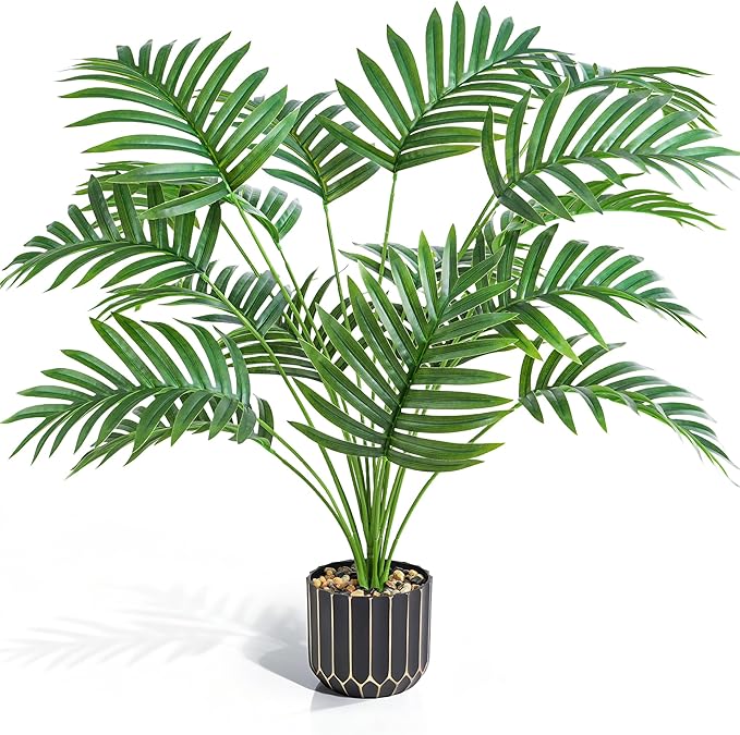 florisso 28" Artificial Areca Palm Plant Tall Fake Faux Plants Indoor Outdoor Tree for Living Room Home House Decoration